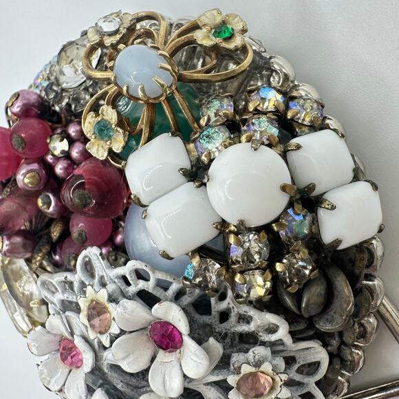Massive gold tone upcycled vintage rhinestones earrings jewelry belt buckle main image 4